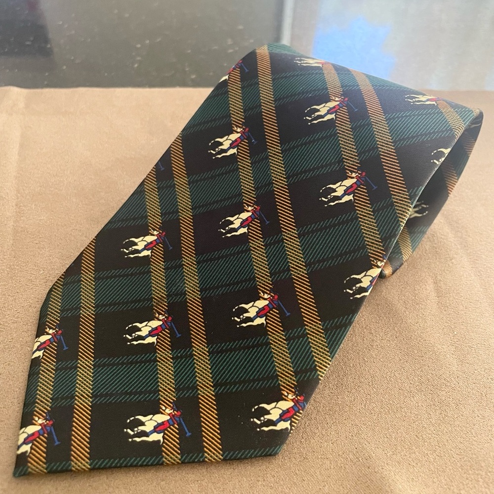 Rene Chagel silk polo print plaid tie